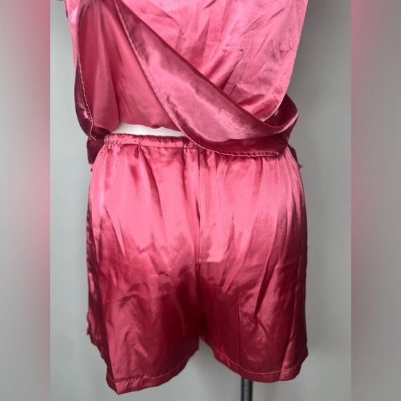 Vintage Satin Pajama Set 90s Valerie Stevens Sleevless Top Shorts Pink Silky Pjs - Picture 5 of 16